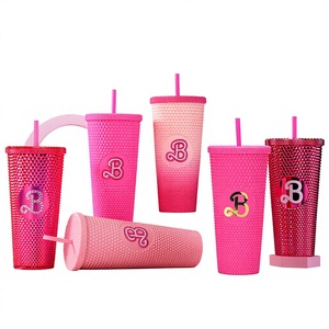 Vaso de Plástico de Doble Capa con Ventosa, 710ml, Gran Capacidad, Tipo Pajita, Ecológico, Portátil, Diseño Durian Diamante - Product Image 1