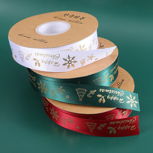 <span class=keywords><strong>Cinta</strong></span> de decoración navideña de 2,5 cm y 1 pulgada, logotipo personalizado, lámina dorada, embalaje de regalo impreso, <span class=keywords><strong>tela</strong></span> con cable, Navidad - Product Image 2