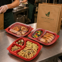 Conteneur alimentaire jetable en PP à 2 compartiments avec couvercle transparent en PET pour la restauration en gros