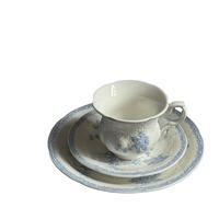 Ensemble de tasses et soucoupes en céramique bleu moderne et frais, motif végétal, pied haut, de haute qualité, pour desserts occidentaux, hôtels et événements