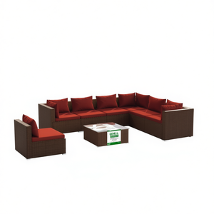 Ensemble de salon de jardin en rotin brun 6 places, mobilier d'extérieur au design contemporain - Product Image 1