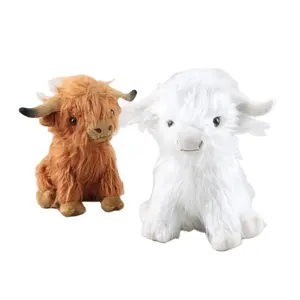 Scotland Highland Soft Cow Plush Toys Cute Simulated long-haired bull doll brown white black