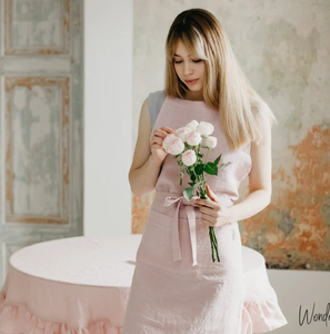 Kefei lanh Tạp dề Trong Bụi hoa hồng. Lanh đầy đủ tạp dề với túi. Vải lanh màu hồng mềm Tạp dề nhà bếp phụ nữ và người đàn ông. Màu tùy chỉnh - Product Image 3