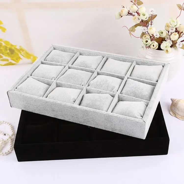 High Quality Decorative Linen Pillow Watch Box Jewelry Stackable Velvet Watch Display Tray With Cushion