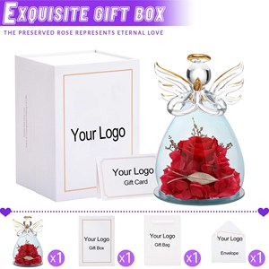 Fiore eterno all'ingrosso colorato per sempre <span class=keywords><strong>rosa</strong></span> In vetro con Logo personalizzato scatola regalo immortale conservata <span class=keywords><strong>rosa</strong></span> a forma di angelo cupola - Product Image 2