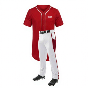 Ensemble de maillot de baseball pour homme INDEX, rouge, manches courtes, boutons sur le devant, pantalon blanc, polyester respirant, uniforme toutes saisons - Product Image 1