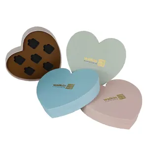 Caixas de papelão em forma de coração, embalagem de papel para doces de chocolate, morango, caixa com divisor, luxuosa personalizada, 500 peças