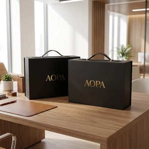 High-end Rigid Magnetic Folding Paper <b>Box</b> with PU Handle <b>Black</b> <b>Gift</b> Case Gold Stamping Logo for Wallet Candle Packaging - Product Image 3