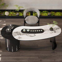 Table à thé de luxe recommandée par les designers, table à thé ronde en panneau de roche, bouilloire intégrée, ensemble table et chaise de bureau tout-en-un