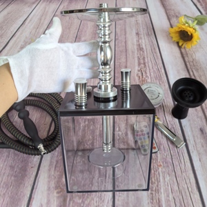 Usine personnalisée, double narguilé acrylique en verre portable avec lumière laser, - Product Image 2