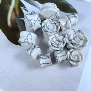 Taş kulak tıkaçları Howlite taş gül çiçek şekilli taş kulak tak kulak genişletici vücut Piercing takı