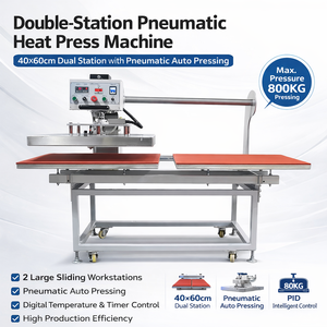 เครื่องรีดร้อนแบบสองสถานีขนาดใหญ่ 40x60 ซม. ระบบลมอัด สำหรับงานพิมพ์ทรานเฟอร์อุตสาหกรรม - Product Image 3