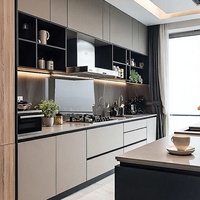 Armoires de cuisine modernes de luxe Wision avec options en verre et stratifié, design modulaire de haute qualité, robinet inclus
