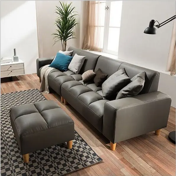 Wholesale Modern Style 3 seat Black Italy leather Sofa Chaise Apartment Sofa