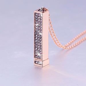Gemstone <b>Necklace</b> New Design Vertical Men Women Rose Gold Quartz Plated Hidden Message Bar Pendant - Product Image 2