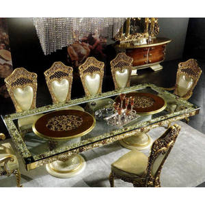 Ý phong cách cổ điển <span class=keywords><strong>Baroque</strong></span> sang trọng 8 chỗ ngồi bằng gỗ hình chữ nhật bàn ăn thiết lập với Glass Top - Product Image 3