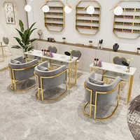 Ensemble Table et Chaises de Manucure Nordique en Fer, Design Moderne en Marbre Double Couche pour Salon de Beauté, Onglerie ou Salon