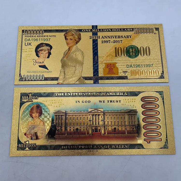 Kerajinan Logam Inggris Putri Diana 24k juta uang kertas berlapis Foil emas peringatan uang kertas
