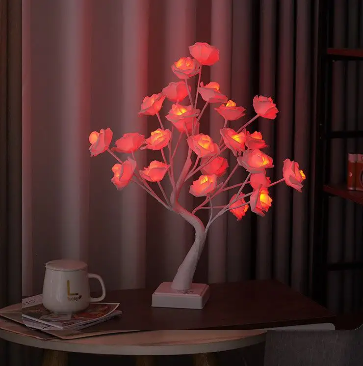 गुलाब के फूल का पेड़ आरजीबी डेस्क लैंप टेबल लैंप सुंदर लाइट डिस्प्ले सुविधाओं के साथ पुष्प डिजाइन और कई रंग विकल्प