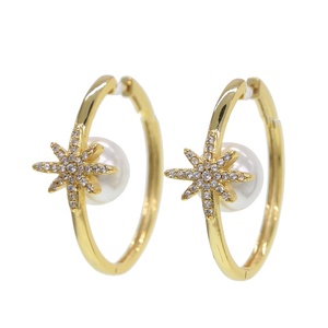 Promozione scintillante moda donna gioielli micro pavé cz starburst perla huggie <span class=keywords><strong>cerchio</strong></span> orecchino - Product Image 1