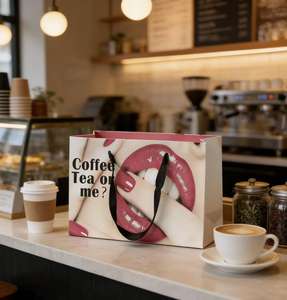 Bolsas de Papel Kraft Reutilizables, Resistentes a la Humedad, Ecológicas, con Recubrimiento de Grado Alimenticio, Compostables, con Asa de Cinta Plegada - Product Image 4