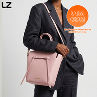 Tas Tote Kulit Asli LZ Custom Logo untuk Wanita, Tas Tangan Kapasitas Besar, Tas Selempang Bahu dengan Tali Bahu yang Dapat Dilepas