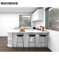 Ensembles d'armoires de cuisine modulaires écologiques modernes WAYMOVE, design îlot, cuisine complète avec évier en marbre artificiel/feuille de placage