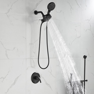 Ensemble <span class=keywords><strong>de</strong></span> <span class=keywords><strong>douche</strong></span> encastré moderne et épuré en laiton noir mat, avec commande double chaud/froid, 2 fonctions, 7 modes <span class=keywords><strong>de</strong></span> jet <span class=keywords><strong>de</strong></span> pluie, système <span class=keywords><strong>de</strong></span> <span class=keywords><strong>douche</strong></span> à <span class=keywords><strong>barre</strong></span> coulissante - Product Image 1