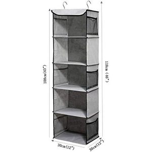 Hanging Closet Organizer 5 <b>Shelves</b> 1 Pack Gray Fabric Storage For Clothes Bedroom <b>Hook</b> Type - Product Image 3