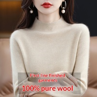 Sweater Wol Turtleneck Musim Gugur/Dingin Wanita, Pullover Penampilan Anggun, Lapisan Dasar Wol Murni, Elegan, Siap untuk Kantor, Gaya Inggris