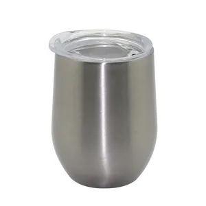 Portable Double Wall Stainless Steel Egg Shape 8Oz/12Oz Stemless Insulated Wine Tumbler Cup With Lid Thermos Yerba Mate