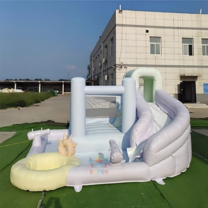 Château gonflable personnalisé avec logo, couleurs pastel, PVC <span class=keywords><strong>4x4</strong></span>, toboggan aquatique combiné, certifié CE, installation facile, <span class=keywords><strong>location</strong></span> de piscine - Product Image 2