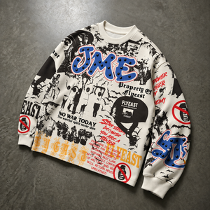 Sweat-shirt à manches longues en tricot gaufré imprimé graffiti Y2K personnalisé par le fabricant, bleu, lettres 3D, coupe ample, t-shirt graphique pour homme - Product Image 2