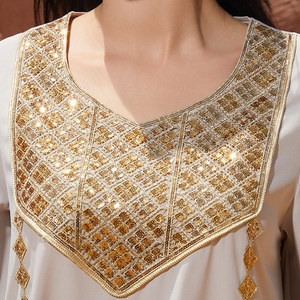 Robe Abaya élégante pour femmes, brodée, respirante, en polyester, à motifs géométriques, inspirée de la Jalabiya marocaine, pour les mariages et les soirées - Product Image 6