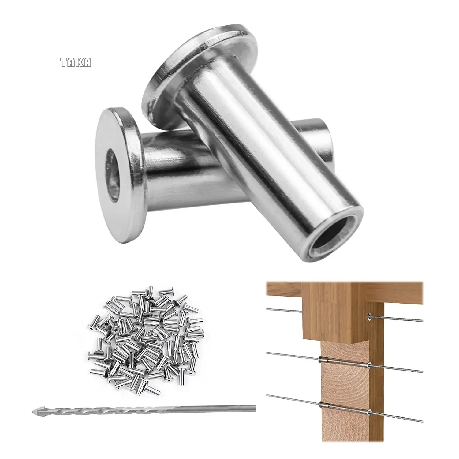 TAKA Stainless Steel Protective Sleeves Cable Railing Kit Hardware for Wire Rope Cable Wood Posts Deck Stair Railing Tool