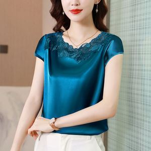 2025 été nouvelle mode Base chemise femmes grand haut dentelle à manches courtes <span class=keywords><strong>grande</strong></span> <span class=keywords><strong>taille</strong></span> femmes T-<span class=keywords><strong>shirt</strong></span> - Product Image 1