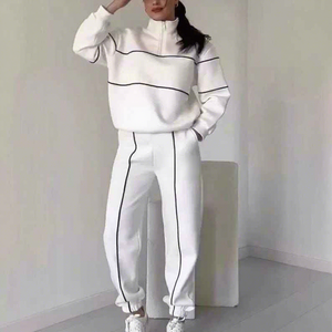Unisex <b>Black</b> Solid Hooded Tracksuit Full Sleeve Half-Zip Sporty <b>Jogger</b> Set Adult Casual Wear - Product Image 2