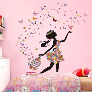 인기있는 Beatuiful 소녀 벽 데칼 반사 거울 장식 핑크 벽 스티커 껍질과 스틱 벽지 침실