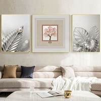Tableaux décoratifs muraux modernes en feuilles d'argent, affiches et tableaux suspendus en cuir texturé 3D pour salon