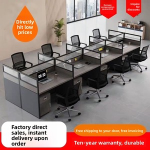 Professional 4 Person <b>Office</b> Cubicle <b>Workstation</b>, Modular Staff Desk with Drawer Storage, Modern Call Center Partition Desk Set - Product Image 2
