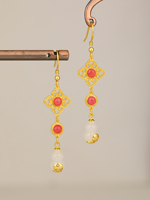 Boucles d'oreilles en argent sterling 925 plaqué or avec pierre précieuse rouge et jade Hetian en forme de gourde, bijoux pour femmes en gros