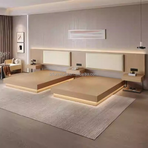 Low Cost 3 Star Hotel Bedroom Sets Wood <b>Frame</b> Single <b>Twin</b> Tatami <b>Bed</b> With Upholstered Headboard Nightstand Wardrobe & TV Cabinet - Product Image 2