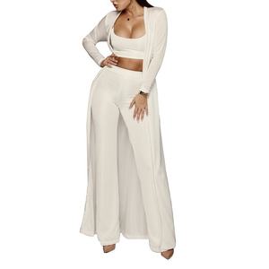 Women's Stretch Knit Long <b>Suspenders</b> Short Vest Long Pants <b>3</b> <b>Piece</b> <b>Set</b> Fashion - Product Image 3