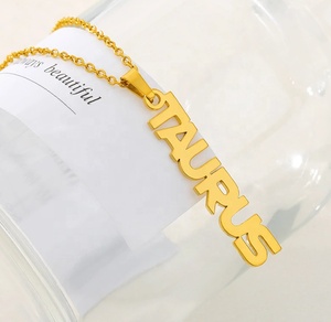 Or 12 verticale <span class=keywords><strong>Horoscope</strong></span> signe <span class=keywords><strong>du</strong></span> zodiaque collier plaque signalétique charme pendentif personnalisé lettre collier bijoux personnalisés - Product Image 5