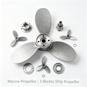 Hélice marine en acier inoxydable à 3 pales pour bateau de pêche, yacht, navire, moulée sous pression + usinée CNC et sablée - Product Image 1