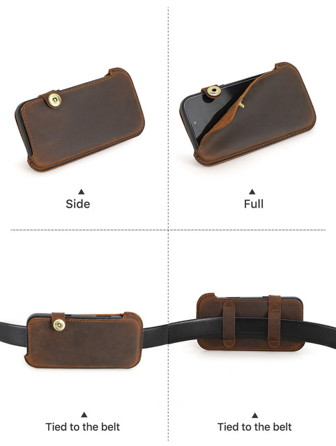 Vintage Crazy Horse Leather Waist Phone Pouch 6.7 Inch Universal Leather Phone Holster with Snap Button for Belt Wallet