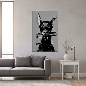 Black Dog And Gun Printed <b>Canvas</b> - Animal Glass Art Home <b>Wall</b> Decor,WRAPPED <b>CANVAS</b> - Product Image 3