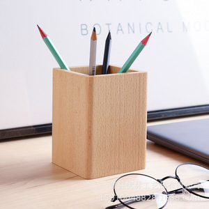Porte-stylos carré en bois de hêtre avec jointure à mortaise et tenon, organisateur de bureau, rangement pour fournitures de bureau - Product Image 1