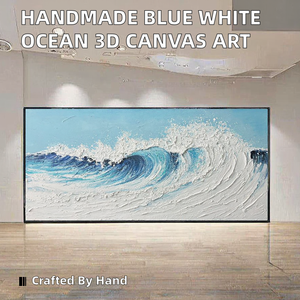 Opera d'Arte Originale Dipinta a Mano, Grande Dipinto Moderno Blu e Bianco con Onde dell'Oceano, Quadro Astratto 3D Testurizzato con Paesaggio Marino, Pittura a <span class=keywords><strong>Olio</strong></span> per Decorazione Murale Interna - Product Image 2
