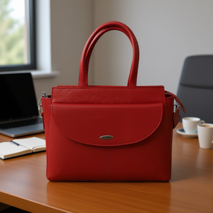 Porte-documents en cuir de vachette rouge ciselé Fana Francis avec fermeture à rabat, sac d'affaires pour hommes - Product Image 2